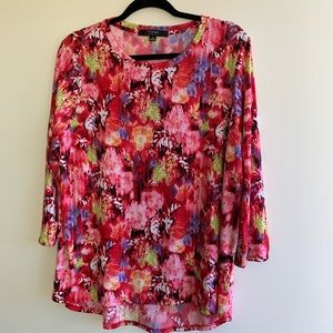 🌟 3/$12 Toni Morgan Pink Floral Tunic Sz M EUC